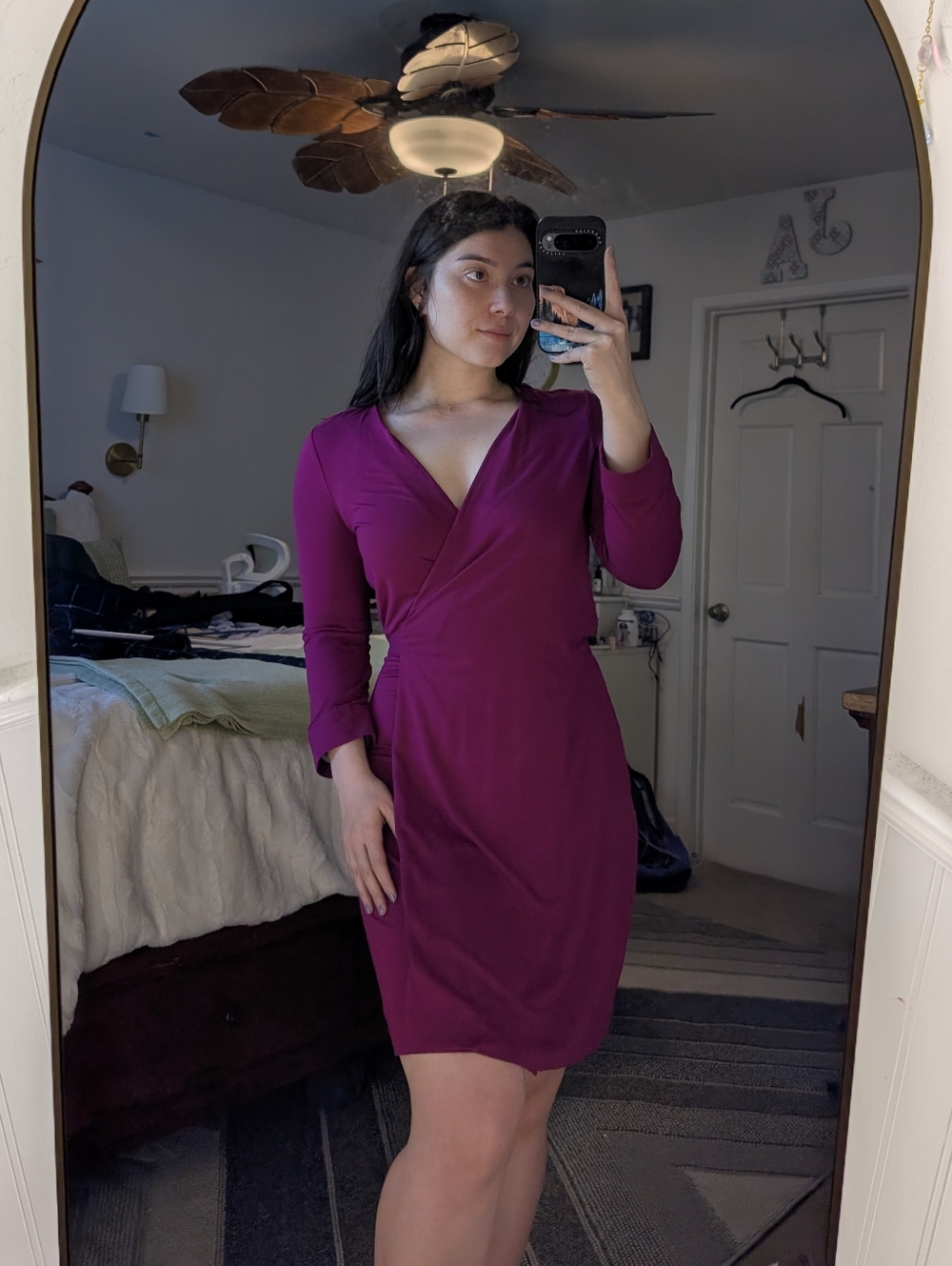 *MOVING SALE* Women’s Magenta Wrap-Front Long-Sleeve Dress